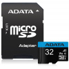 Paměťová karta ADATA Premier microSDHC 32GB Paměťová karta, 32GB, Micro SDHC, UHS-I CL10 A1, balení s adaptérem AUSDH32GUICL10A1-RA1