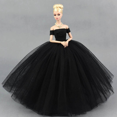 Dlouhé noblesní svatební/večerní šaty pro Barbie panenky Motiv: černé s rukávníky
