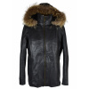 KOŽENÁ dámská černá bunda s kapucí s pravou kožešinou a odnimatelnou vložkou Paris L