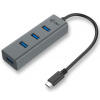 USB hub I-TEC METAL USB 3.1 typ C na 4x USB 3.0 USB Hub, externí, 4x USB 3.0, připojení USB 3.1 typ C, šedý C31HUBMETAL403