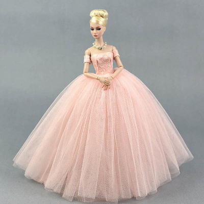Dlouhé noblesní svatební/večerní šaty pro Barbie panenky Motiv: sv. růžové s rukávníky