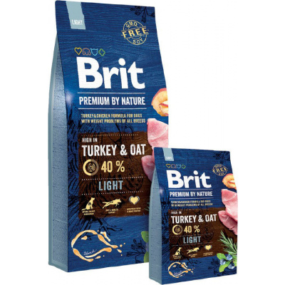 Brit Premium by Nature Light 15kg (Pro dospělé psy všech plemen s nadváhou. Krůtí a kuřecí.)