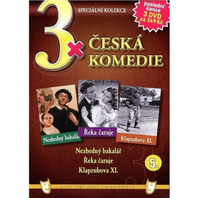 3x Česká komedie 5: Nezbedný bakalář, Řeka čaruje, Klapzubova XI. /papírové pošetky/ (3DVD) - DVD