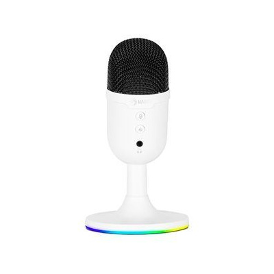 Marvo, herní/streamovací mikrofon, MIC-06, bílá, RGB podsvícení, vstup pro sluchátka (MIC-06 WH)