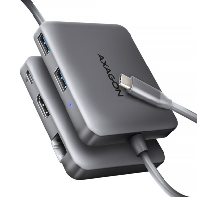 AXAGON HMC-5HL USB 5Gbps hub, 2x USB-A, HDMI 4k/60Hz, RJ-45 GLAN, PD 100W, kabel USB-C 20cm - HMC-5HL