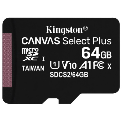 Paměťová karta Kingston Canvas Select Plus 64GB Paměťová karta, 64GB, micro SDXC, UHS-I, U1, CL10, bez SD adaptéru SDCS2/64GBSP