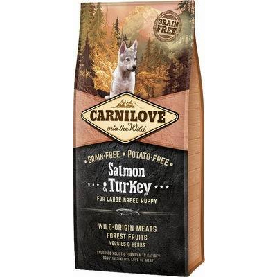 Carnilove Salmon & Turkey for Large Breed Puppy 12kg (Superprémiové kompletní krmivo bez obilovin a bez brambor pro štěňata velkých plemen. Losos a krocan.)