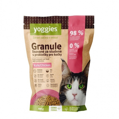 Yoggies Granule pro kočky s kuřecím masem, lisované za studena s probiotiky 400g