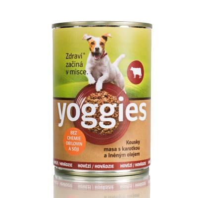 Yoggies hovězí konzerva pro psy s karotkou a lněným olejem Váha: 400 g