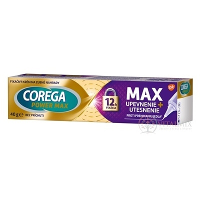 COREGA POWER MAX UPEVNĚNÍ + UTĚSNĚNÍ fixační krém na zubní náhrady, bez příchutě 40 g