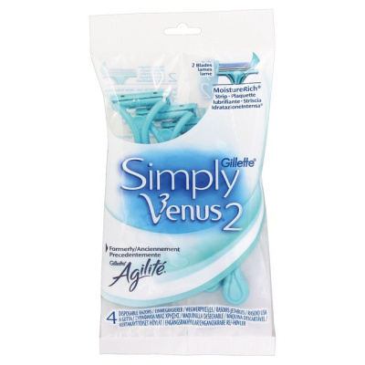 Gillette Simply Venus 2 dámské pohotová holítka se zvlhčujícím páskem, 4 ks