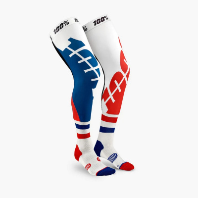 100%, vysoké ponožky pod ortézy Rev MX Knee Brace Corpo, barva bílá/modrá/červená, velikost S/M