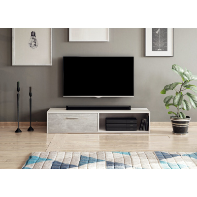 Televizní stolek SIMPLE, bílý mat/beton