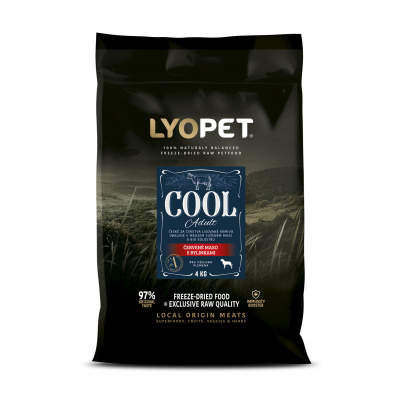 Za studena lisované granule pro psy Lyopet – 89 % červeného masa, vyrobeno v ČR Balení: 4 kg