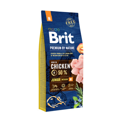 BRIT Premium By Nature Junior M 15kg + BRIT Jerky Snack Chicken with Insect 80g SLEVA 2%