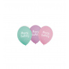 Latexové balónky 22,8 cm pastelové, Happy Birthday, 6 ks
