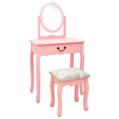 Prolenta Prémiový toaletní stolek s taburetem růžový 65x36x128 cm Paulovnie dřevo MDF