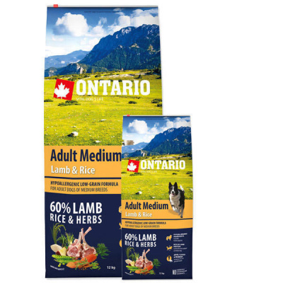 ONTARIO Adult Medium Lamb & Rice 12kg + 2,25kg ZDARMA