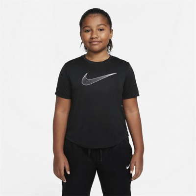 Nike One Dri Fit T Shirt Junior Girls Black/White 7-8