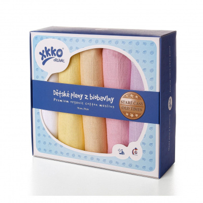 KIKKO Dětské pleny z biobavlny XKKO Organic 70x70cm Staré časy Pastels for Girls
