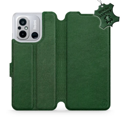 Kožené flip pouzdro Mobiwear na mobil Xiaomi Redmi 12C - Zelené - L_GRS (Luxusní flip obal, kryt, pouzdro Mobiwear pro mobilní telefon Xiaomi Redmi 12C - Zelené - kožené - L_GRS Green Leather)