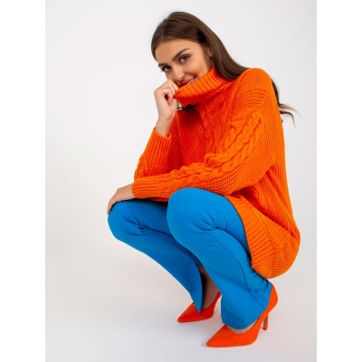 RUE PARIS Oranžové pletené šaty s rolákem -lc-sw-8015.25p-orange velikost: one size