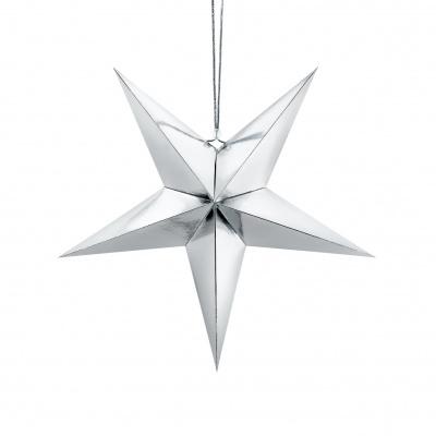 Závěsná papírová hvězda stříbrná, 45 cm