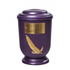 Pohřební Plastová urna na popel, oválné oblé víčko, fialová, štítek č. 50, 100 x 50, snítka