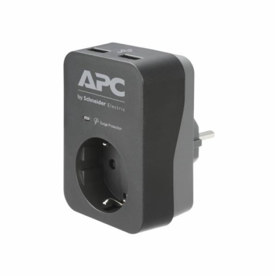 APC Essential SurgeArrest, 1 zásuvka, 2 USB nabíjecí konektory, černá, SCHUKO