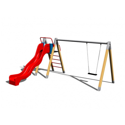 Playground System Řetězová houpačka se skluzavkou dřevěná - B (v.p. 1,5 m)