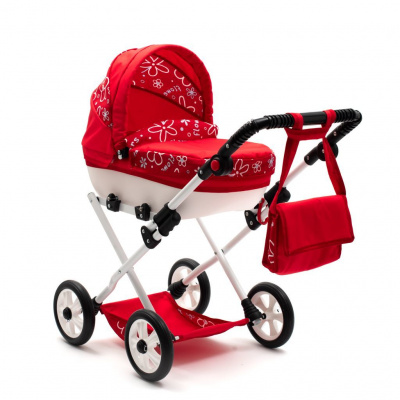 Dětský kočárek pro panenky New Baby COMFORT červený květy bílé Barva: Červená