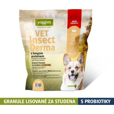 Yoggies VET Insect Derma s hmyzím proteinem, minigranule lisované za studena s probiotiky Hmotnost: 2 kg