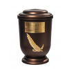Pohřební Plastová urna na popel, oválné oblé víčko, staroměď, štítek č. 50, 100 x 50, snítka