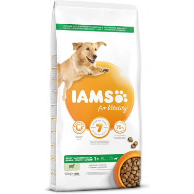 Krmivo IAMS Dog Adult Large Lamb 12kg + Iams miska nerez ocel 750ml