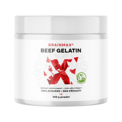 BrainMax Beef Gelatin, Grass-fed hovězí želatina, pro zdrví kloubů a pokožky, 500 g