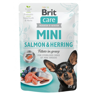 BRIT CARE MINI SALMON & HERRING STERILISED FILLETS IN GRAVY 85g