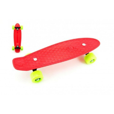 Teddies Skateboard - pennyboard 43cm, nosnost 60kg kovové osy, červený, zelená kola