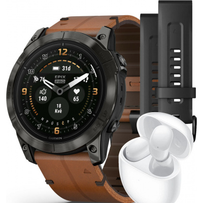 Garmin Epix Pro (Gen 2) Sapphire 51mm Gray DLC Titanium / Chestnut Leather Band (Premium) + náhradní silikonový řemínek