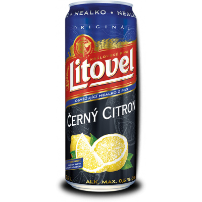 Litovel nealko černý citron - plech 0,5l