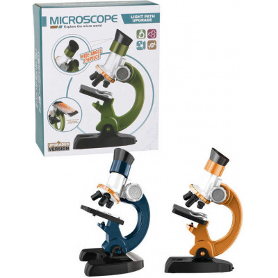 Mikroskop dětský 100x/400x/1200x na baterie set s doplňky 3 barvy