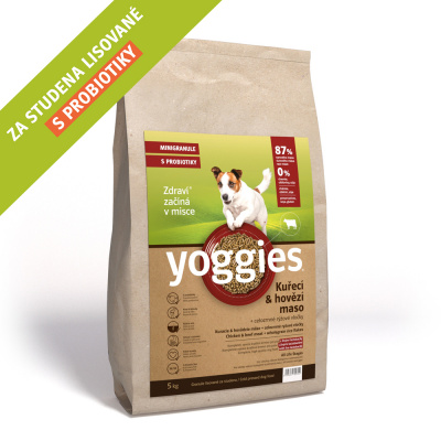 Yoggies MINIGRANULE pro psy lisované za studena s probiotiky, kuřecí a hovězí maso, 5kg