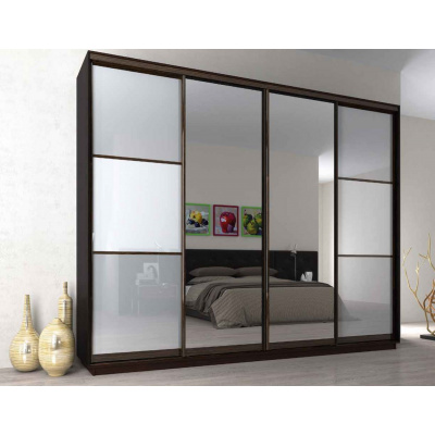Casarredo KYOTO, šatní skříň s posuvnými dveřmi 300cm, wenge / zrcadla / sklo