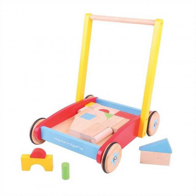 Bigjigs Toys Bigjigs Baby Dřevěné kostky ve vozíku