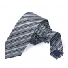 Šedá proužkovaná hedvábná kravata (Stříbrně šedá hedvábná kravata s černými proužky)