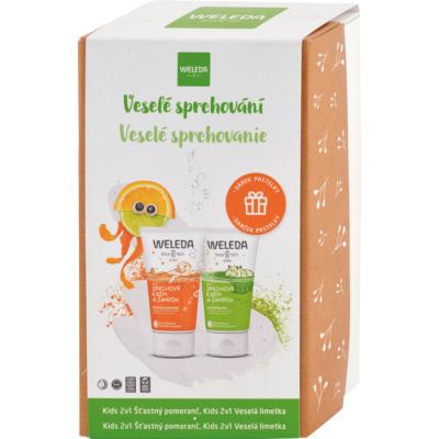 WELEDA Veselé sprchování 2v1 sprchový krém a šampon Šťastný pomeranč 150 ml + 2v1 sprchový krém a šampon Veselá limetka dárková sada