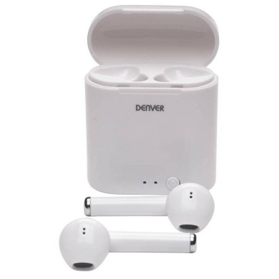Bezdrátová sluchátka Denver TWE-36MK3 / 400 mAh / mikrofon / Bluetooth 5.0 / bílá