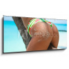 Obraz 1D panorama - 120 x 50 cm - Outdoor Closeup of Fit buttocks. Fitness woman on a palm tree. Sexy Ass over exotic beach. Sporty concept. Summertime vacation. Venkovn