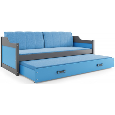 b2b1 BMS-group Dětská postel s přistýlkou DAVID 90x200 cm, grafitová/modrá (Dětské postele - volba matrace: Pěnová matrace)
