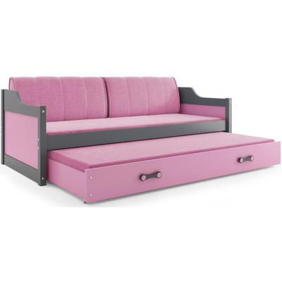 b2b1 BMS-group Dětská postel s přistýlkou DAVID 80x190 cm, grafitová/růžová (Dětské postele - volba matrace: Pěnová matrace)
