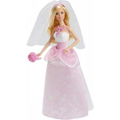 Mattel CFF37 Barbie Panenka nevěsta s kyticí v růžovo bílých šatech